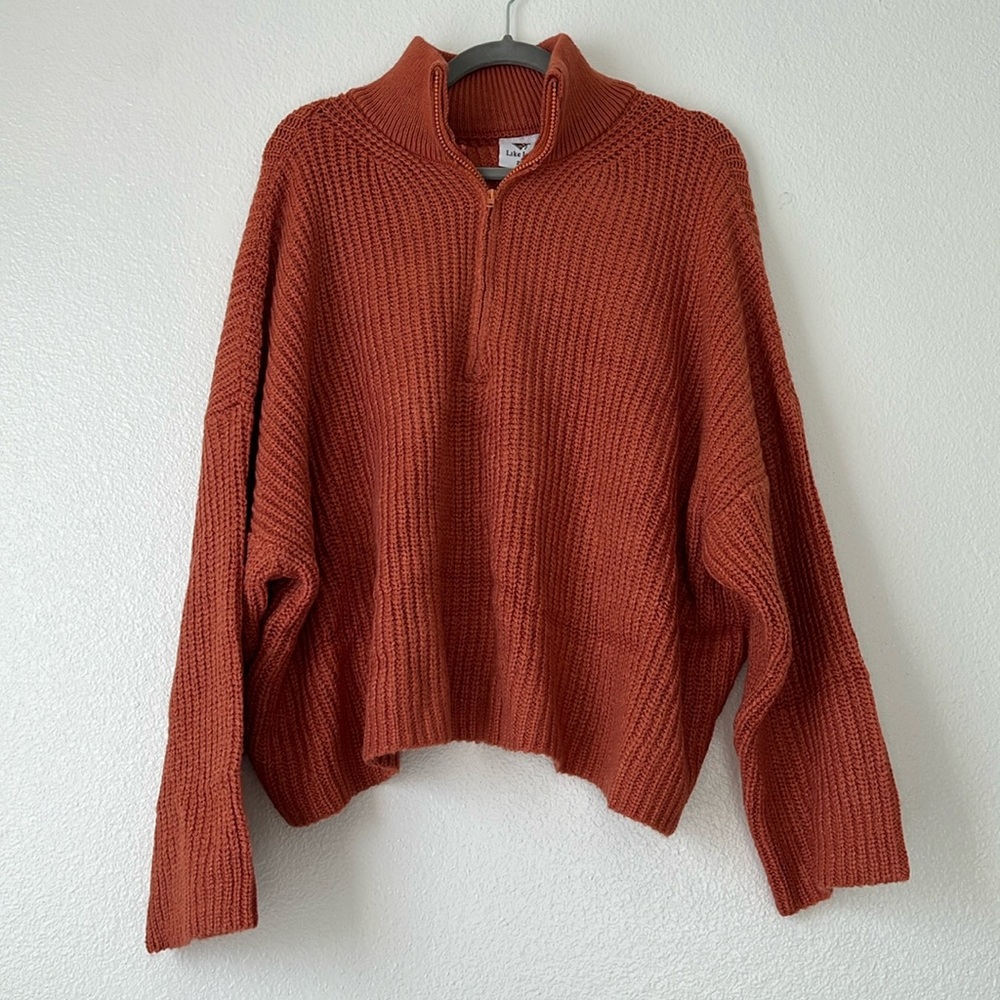 Terracotta boxy cut, knit 1/4 zip sweater, size 2X